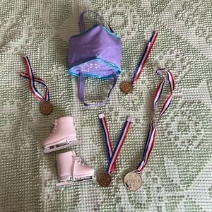 Doll Skates, Bag, and 4 Awards Battat